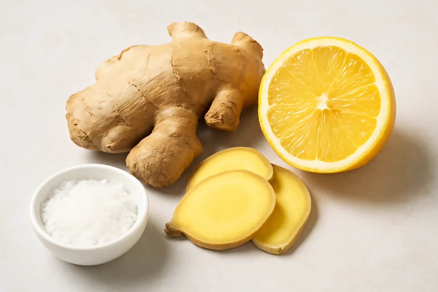 Ginger, lemon, and salt in MICAE Ginger Can, a raw edible product with health benefits.